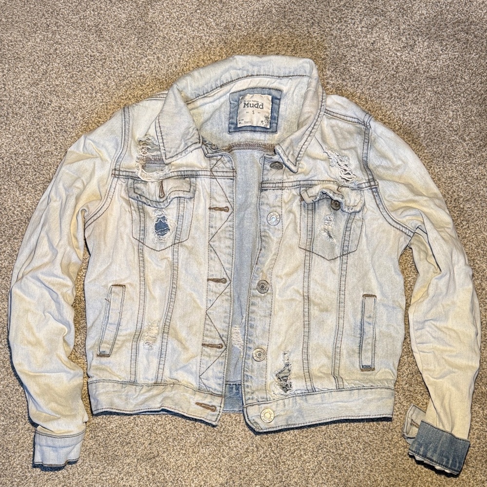 y2k Mudd Light Blue Denim Jacket with Distressed Accents